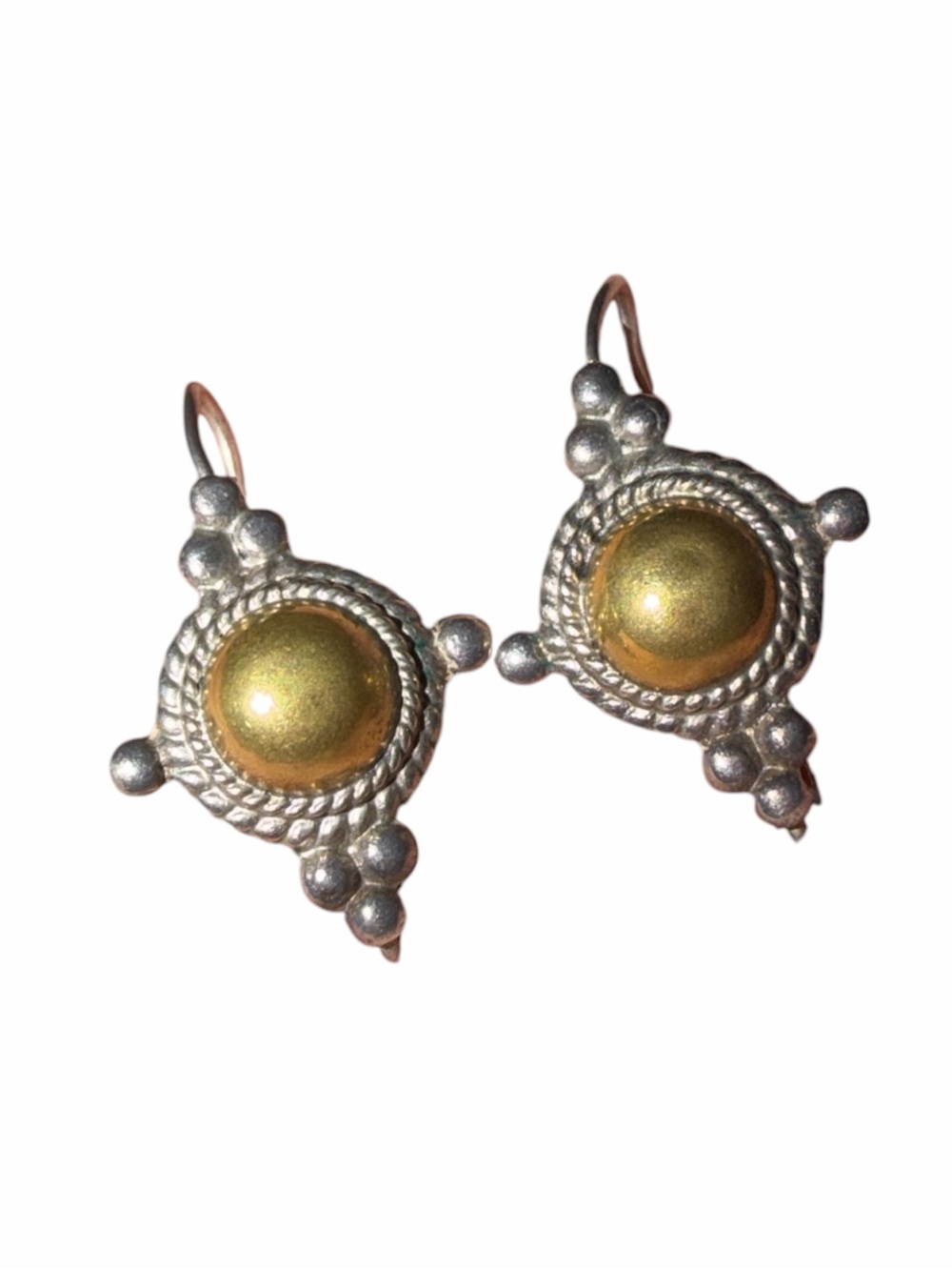Gold and Sterling Silver Dome Drop Earrings - Women Jewelry